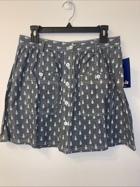 Keds Cotton Gray Mini Skirt with White Pineapple Print Size Junior XL Waist 16”